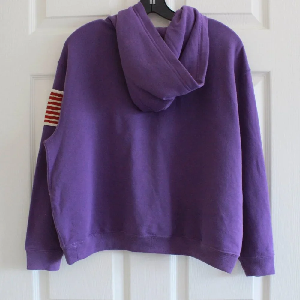 Polo Ralph Lauren Girl's Logo Fleece Hoodie Flag Patch Purple